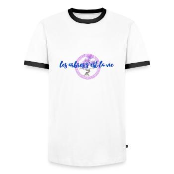 les arbres c'est la vie - T-shirt contrasté Homme - blanc/noir - Devant - AI Model Female 172 light (172cm) & AI Model Male 178 dark (178cm)