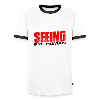 Seeing Eye Human 14 - Männer Kontrast-T-Shirt - Weiß/Schwarz - Vorne - AI Model Female 172 light (172cm) & AI Model Male 178 dark (178cm)