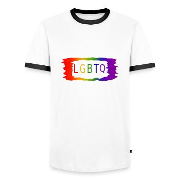 LGBTQ - Männer Kontrast-T-Shirt - Weiß/Schwarz - Vorne - AI Model Female 172 light (172cm) & AI Model Male 178 dark (178cm)
