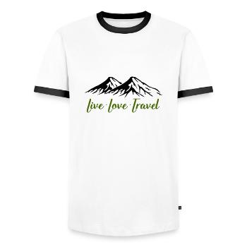 Live Love Travel Mountains - Men's Ringer Shirt - white/black - Front - AI Model Female 172 light (172cm) & AI Model Male 178 dark (178cm)