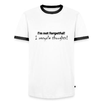 I'm not forgetful! I recycle thoughts! - Men's Ringer Shirt - white/black - Front - AI Model Female 172 light (172cm) & AI Model Male 178 dark (178cm)