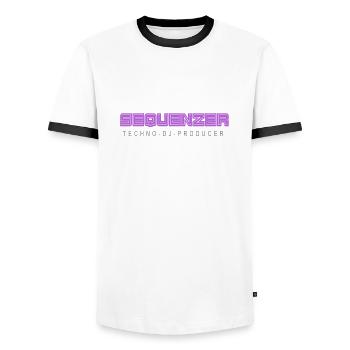 Sequenzer Logo Brand bigger - Männer Kontrast-T-Shirt - Weiß/Schwarz - Vorne - AI Model Female 172 light (172cm) & AI Model Male 178 dark (178cm)