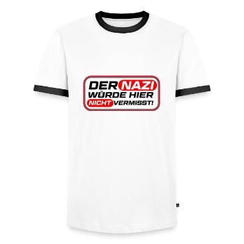 der N.... wurde hier nicht vermisst - Männer Kontrast-T-Shirt - Weiß/Schwarz - Vorne - AI Model Female 172 light (172cm) & AI Model Male 178 dark (178cm)