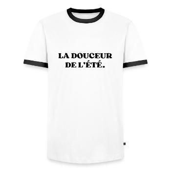 The sweetness of summer - Men's Ringer Shirt - white/black - Front - AI Model Female 172 light (172cm) & AI Model Male 178 dark (178cm)
