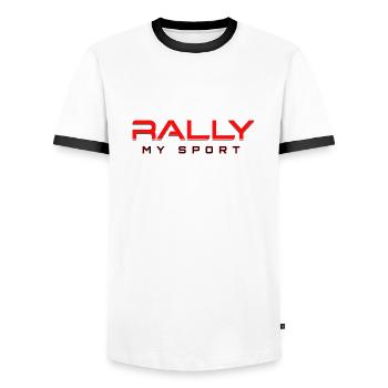 Rally my Sport 2 red black - Men's Ringer Shirt - white/black - Front - AI Model Female 172 light (172cm) & AI Model Male 178 dark (178cm)