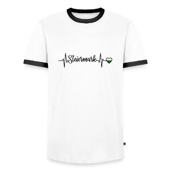 Styria Pulse Heart Line - Men's Ringer Shirt - white/black - Front - AI Model Female 172 light (172cm) & AI Model Male 178 dark (178cm)