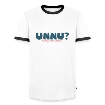 unnu? Flenn ma nich! - Männer Kontrast-T-Shirt - Weiß/Schwarz - Vorne - AI Model Female 172 light (172cm) & AI Model Male 178 dark (178cm)