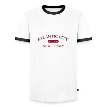 Atlantic City - New Jersey - Fondée en 1854 - Amérique - T-shirt contrasté Homme - blanc/noir - Devant - AI Model Female 172 light (172cm) & AI Model Male 178 dark (178cm)