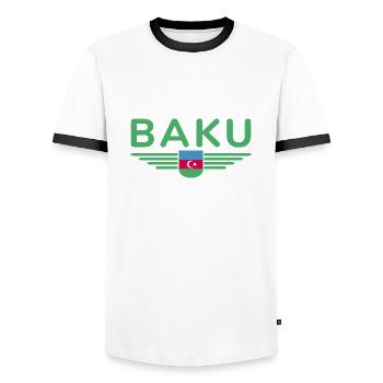 Baku T-Shirt – For fans of the capital - Men's Ringer Shirt - white/black - Front - AI Model Female 172 light (172cm) & AI Model Male 178 dark (178cm)