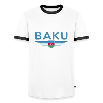 Baku T-Shirt – For fans of the capital - Men's Ringer Shirt - white/black - Front - AI Model Female 172 light (172cm) & AI Model Male 178 dark (178cm)