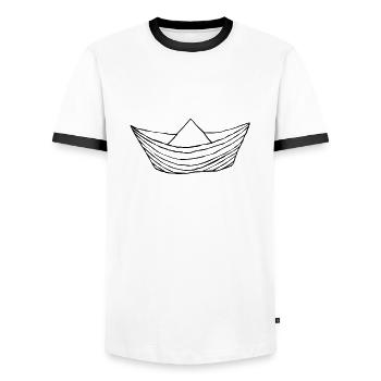 Papierboot - Männer Kontrast-T-Shirt - Weiß/Schwarz - Vorne - AI Model Female 172 light (172cm) & AI Model Male 178 dark (178cm)