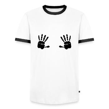 Hände - Männer Kontrast-T-Shirt - Weiß/Schwarz - Vorne - AI Model Female 172 light (172cm) & AI Model Male 178 dark (178cm)