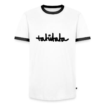 tatütata – Feuerwehr, Polizei (dh) - Männer Kontrast-T-Shirt - Weiß/Schwarz - Vorne - AI Model Female 172 light (172cm) & AI Model Male 178 dark (178cm)