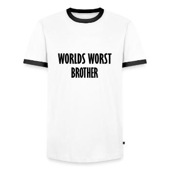worlds worst brother - Men's Ringer Shirt - white/black - Front - AI Model Female 172 light (172cm) & AI Model Male 178 dark (178cm)
