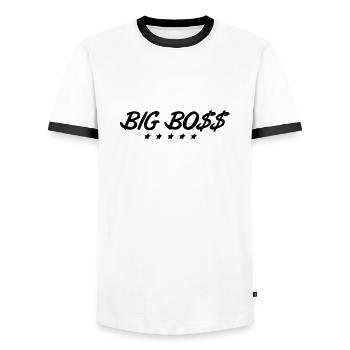 big_boss_f1 - Men's Ringer Shirt - white/black - Front - AI Model Female 172 light (172cm) & AI Model Male 178 dark (178cm)