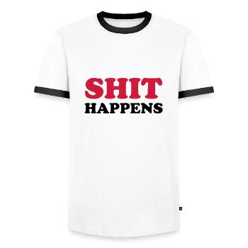 SHIT HAPPENS - Männer Kontrast-T-Shirt - Weiß/Schwarz - Vorne - AI Model Female 172 light (172cm) & AI Model Male 178 dark (178cm)