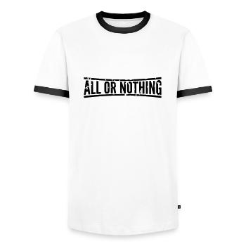 all_or_nothing_eu1 - Männer Kontrast-T-Shirt - Weiß/Schwarz - Vorne - AI Model Female 172 light (172cm) & AI Model Male 178 dark (178cm)