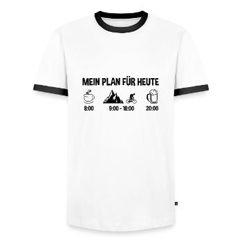 mein plan für heute berg MTB - Männer Kontrast-T-Shirt - Weiß/Schwarz - Vorne - AI Model Female 172 light (172cm) & AI Model Male 178 dark (178cm)