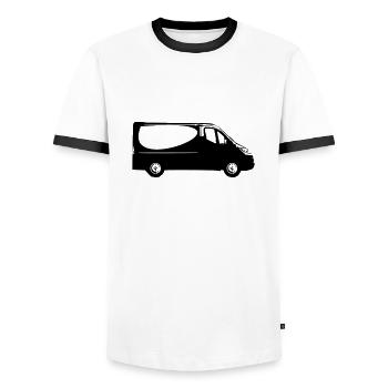 Bus - Männer Kontrast-T-Shirt - Weiß/Schwarz - Vorne - AI Model Female 172 light (172cm) & AI Model Male 178 dark (178cm)