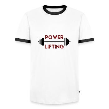 Weight Lifting, Power Lifting, Weight Training - Men's Ringer Shirt - white/black - Front - AI Model Female 172 light (172cm) & AI Model Male 178 dark (178cm)