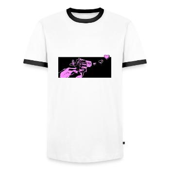 love gun - Men's Ringer Shirt - white/black - Front - AI Model Female 172 light (172cm) & AI Model Male 178 dark (178cm)