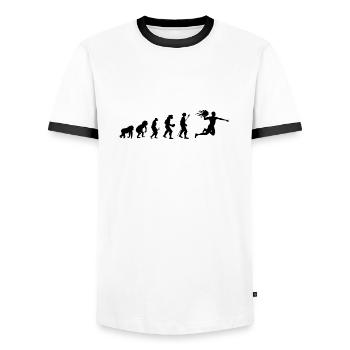 Handball Evolution Geschenkidee - Männer Kontrast-T-Shirt - Weiß/Schwarz - Vorne - AI Model Female 172 light (172cm) & AI Model Male 178 dark (178cm)