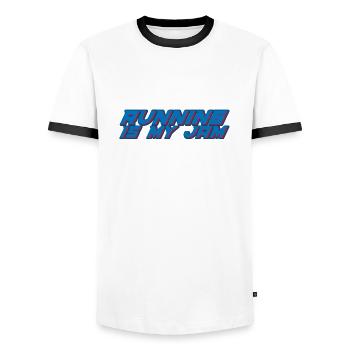 Running Is My Jam 2 - Men's Ringer Shirt - white/black - Front - AI Model Female 172 light (172cm) & AI Model Male 178 dark (178cm)