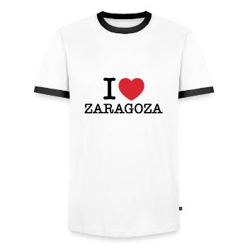 Ich liebe Saragossa | Saragossa | I Herz Saragossa - Männer Kontrast-T-Shirt - Weiß/Schwarz - Vorne - AI Model Female 172 light (172cm) & AI Model Male 178 dark (178cm)