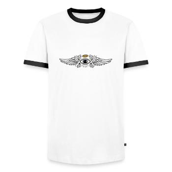 Seraphim Angel Design Eyes and Wings - Men's Ringer Shirt - white/black - Front - AI Model Female 172 light (172cm) & AI Model Male 178 dark (178cm)