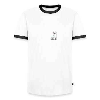 Battement de cœur chat - T-shirt contrasté Homme - blanc/noir - Devant - AI Model Female 172 light (172cm) & AI Model Male 178 dark (178cm)