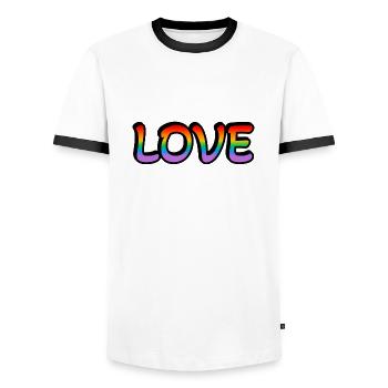 Retro Regenbogen Liebe - Männer Kontrast-T-Shirt - Weiß/Schwarz - Vorne - AI Model Female 172 light (172cm) & AI Model Male 178 dark (178cm)