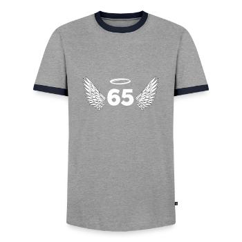 Engelszahl 65 - Flügel zum 65. Geburtstag - Männer Kontrast-T-Shirt - Grau/Navy  - Vorne - AI Model Female 172 light (172cm) & AI Model Male 178 light (178cm)