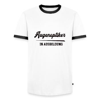 Augenoptiker in Ausbildung Augenoptikerausbildung - Männer Kontrast-T-Shirt - Weiß/Schwarz - Vorne - AI Model Female 172 light (172cm) & AI Model Male 178 dark (178cm)