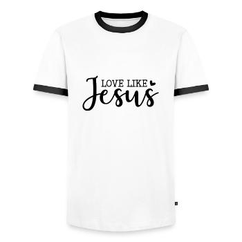 Lieben wie Jesus - Männer Kontrast-T-Shirt - Weiß/Schwarz - Vorne - AI Model Female 172 light (172cm) & AI Model Male 178 dark (178cm)