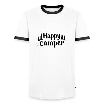 happy camper - Men's Ringer Shirt - white/black - Front - AI Model Female 172 light (172cm) & AI Model Male 178 dark (178cm)
