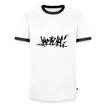 graffity hamburg 01 - Men's Ringer Shirt - white/black - Front - AI Model Female 172 light (172cm) & AI Model Male 178 dark (178cm)
