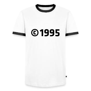 Copyright 1995 - Men's Ringer Shirt - white/black - Front - AI Model Female 172 light (172cm) & AI Model Male 178 dark (178cm)