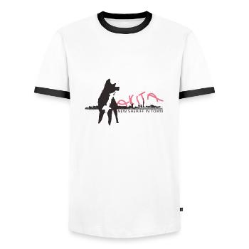 Akita Inu - Neuer Sheriff in der Stadt - Männer Kontrast-T-Shirt - Weiß/Schwarz - Vorne - AI Model Female 172 light (172cm) & AI Model Male 178 dark (178cm)