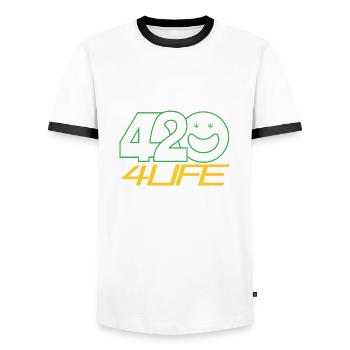 420 FÜR DAS LEBEN - Männer Kontrast-T-Shirt - Weiß/Schwarz - Vorne - AI Model Female 172 light (172cm) & AI Model Male 178 dark (178cm)