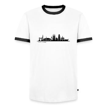 BARCELONA SPAIN Spain Famous city, cities - Men's Ringer Shirt - white/black - Front - AI Model Female 172 light (172cm) & AI Model Male 178 dark (178cm)