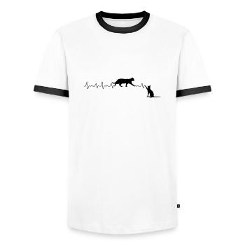 Battement de coeur des chats - T-shirt contrasté Homme - blanc/noir - Devant - AI Model Female 172 light (172cm) & AI Model Male 178 dark (178cm)