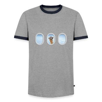 Fenêtre de l'avion chameau vacances voyage - T-shirt contrasté Homme - gris/marine  - Devant - AI Model Female 172 light (172cm) & AI Model Male 178 light (178cm)