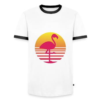 flamant rose idée cadeau anniversaire humour - T-shirt contrasté Homme - blanc/noir - Devant - AI Model Female 172 light (172cm) & AI Model Male 178 dark (178cm)