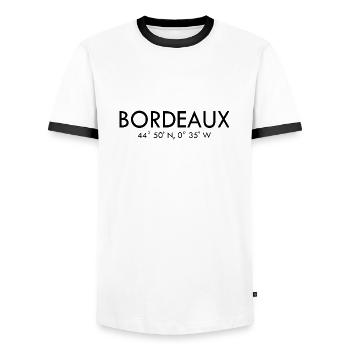 Bordeaux - France - Coordinates Latitude Longitude - Men's Ringer Shirt - white/black - Front - AI Model Female 172 light (172cm) & AI Model Male 178 dark (178cm)