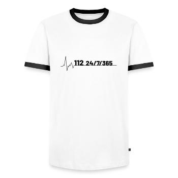 Service d'incendie Heartbeat 112 | Pompier volontaire - T-shirt contrasté Homme - blanc/noir - Devant - AI Model Female 172 light (172cm) & AI Model Male 178 dark (178cm)