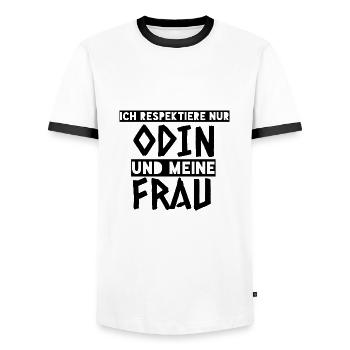 Ich Respektiere Odin und meine Frau Wikinger - Männer Kontrast-T-Shirt - Weiß/Schwarz - Vorne - AI Model Female 172 light (172cm) & AI Model Male 178 dark (178cm)