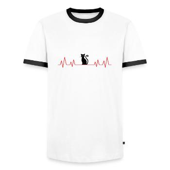 Chat Heartbeat Heartbeat Cat Gueule de bois - T-shirt contrasté Homme - blanc/noir - Devant - AI Model Female 172 light (172cm) & AI Model Male 178 dark (178cm)