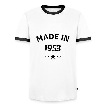 MADE IN 1953, cadeau anniversaire 1953 - T-shirt contrasté Homme - blanc/noir - Devant - AI Model Female 172 light (172cm) & AI Model Male 178 dark (178cm)