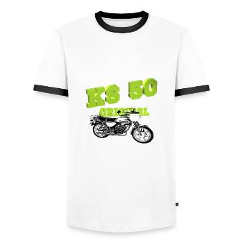 Zündapp Krad KS 50 Watercooled Vintage - Men's Ringer Shirt - white/black - Front - AI Model Female 172 light (172cm) & AI Model Male 178 dark (178cm)