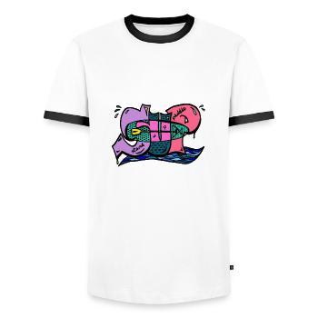 Sup - Men's Ringer Shirt - white/black - Front - AI Model Female 172 light (172cm) & AI Model Male 178 dark (178cm)
